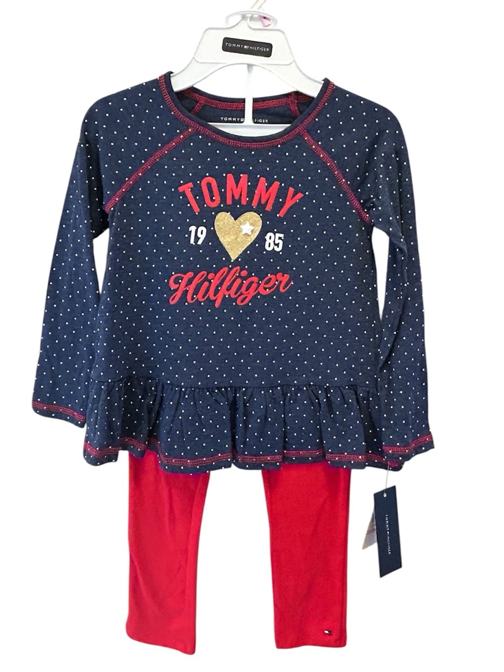NWT Girl’s Tommy Hilfiger Peplum Top & Leggings Set Size 6